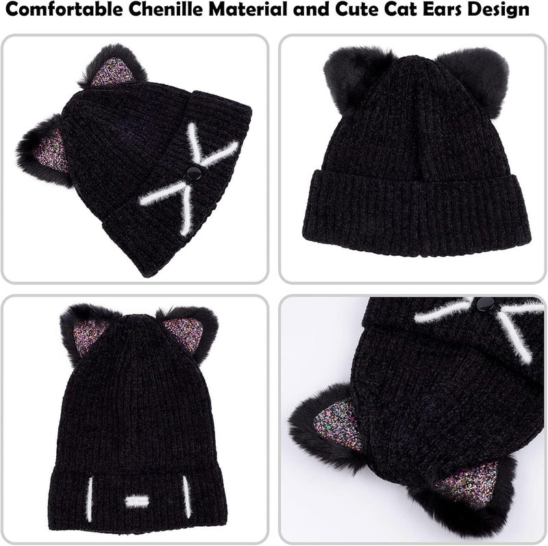 ACTLATI Little Girls Sequin Cat Ears Hats Cute Warm Knit Beanie Hat for Kids Winter Outdoor Snow Ski Skull Cap 3-8 Years - Image 5